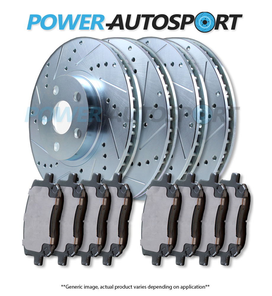 FRONT + REAR POWER DRILLED SLOTTED PLATED BRAKE ROTORS + CERAMIC PADS 56554PK