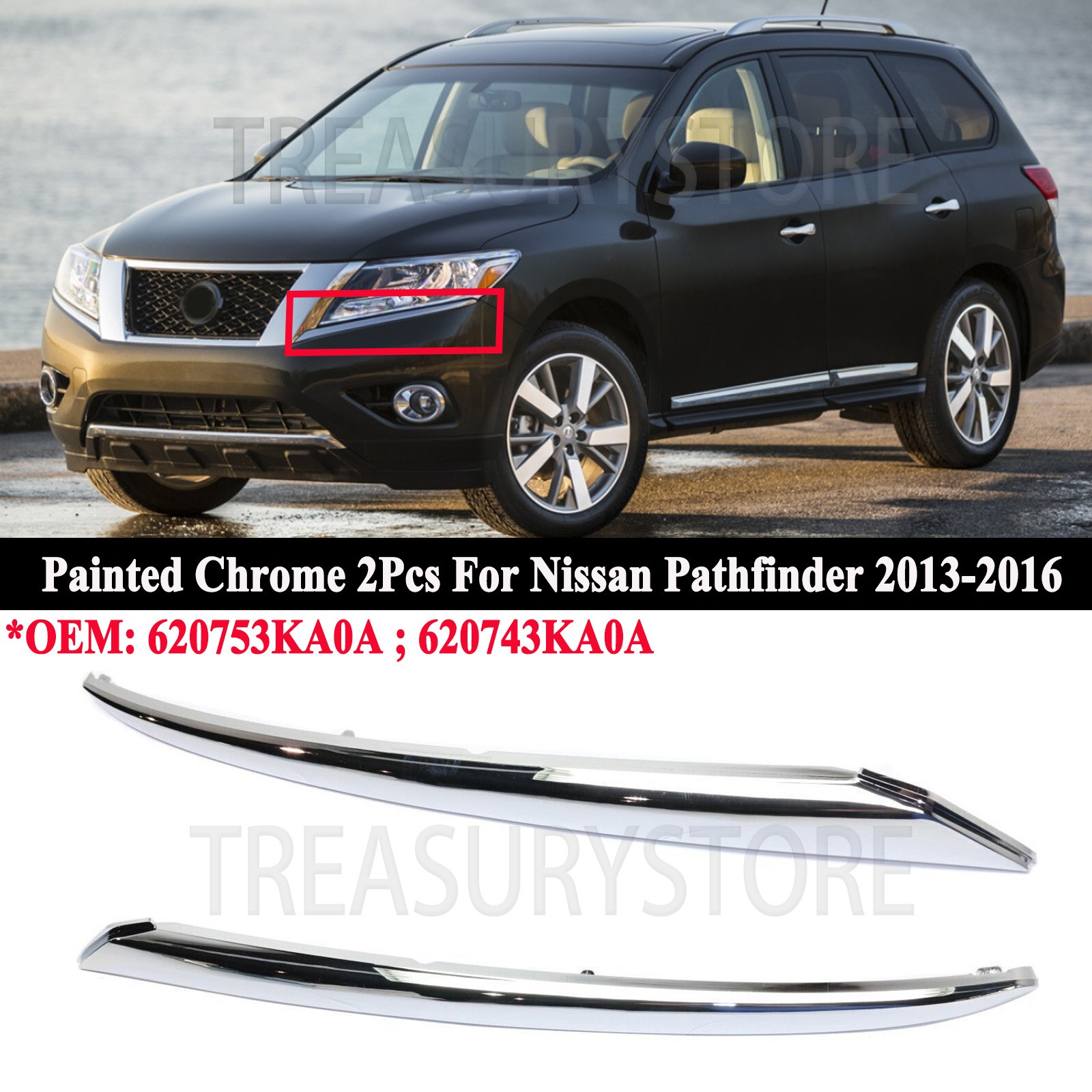 For Nissan Pathfinder 2013-2016 Left&Right Pair Front Bumper Chrome Trim Molding