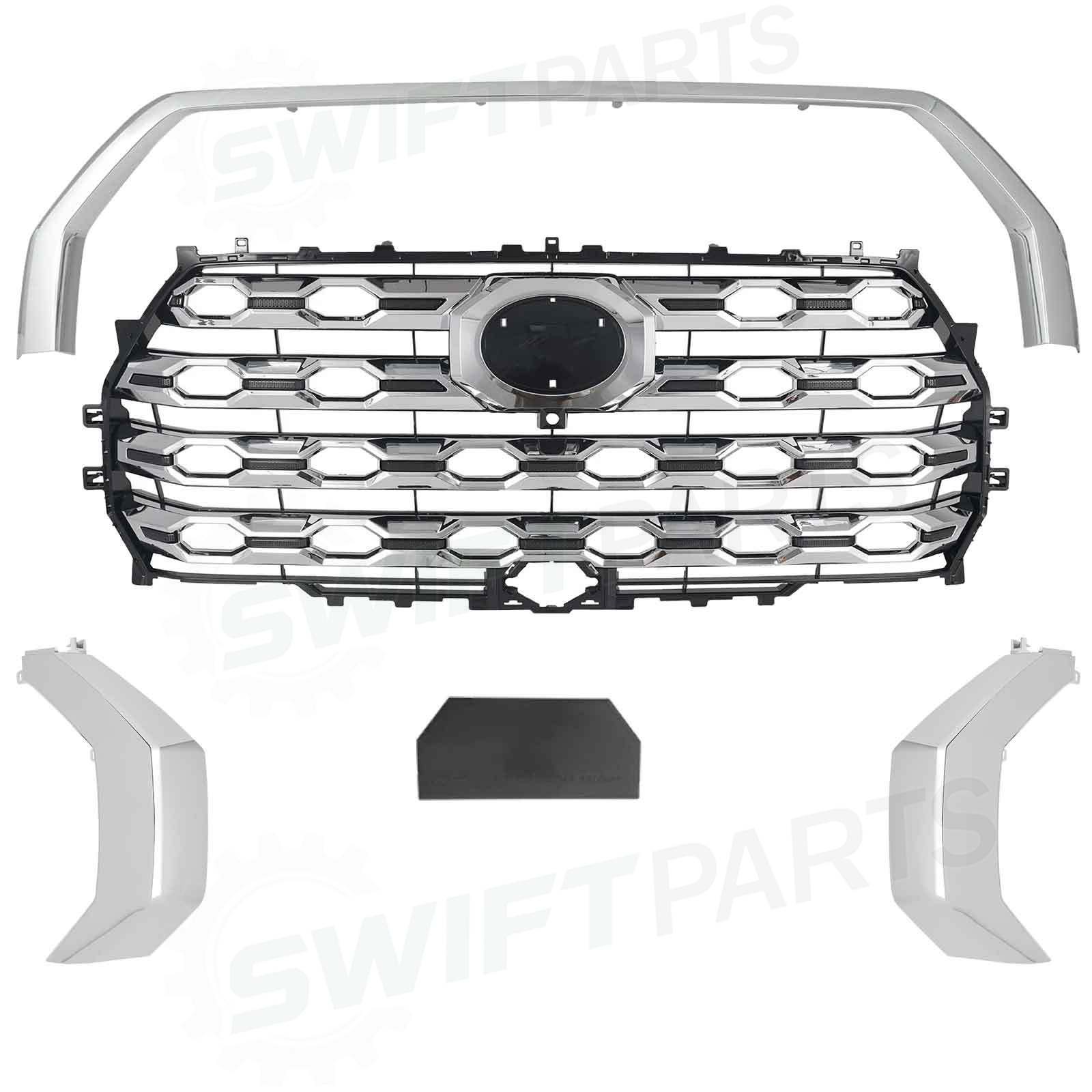 Fit 2022-2025 Toyota Tundra Front Bumper Grille Assembly Chrome w/Fog Light/Trim