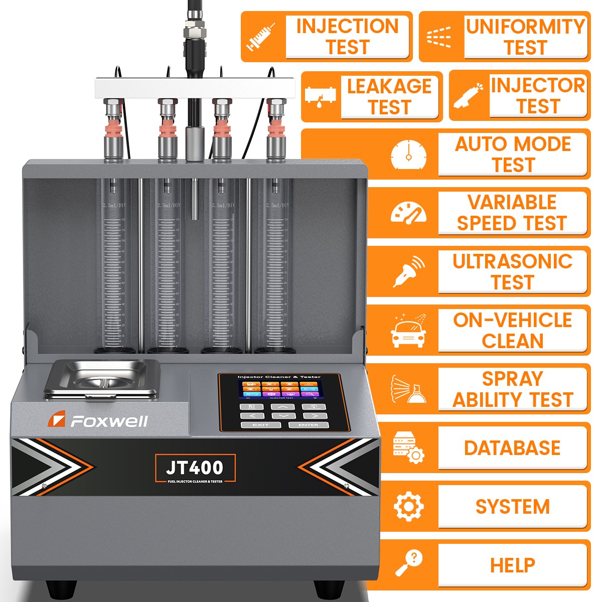 FOXWELL JT400 FSI Fuel Injector Cleaner Car Ultrasonic Injector Cleaning Machine