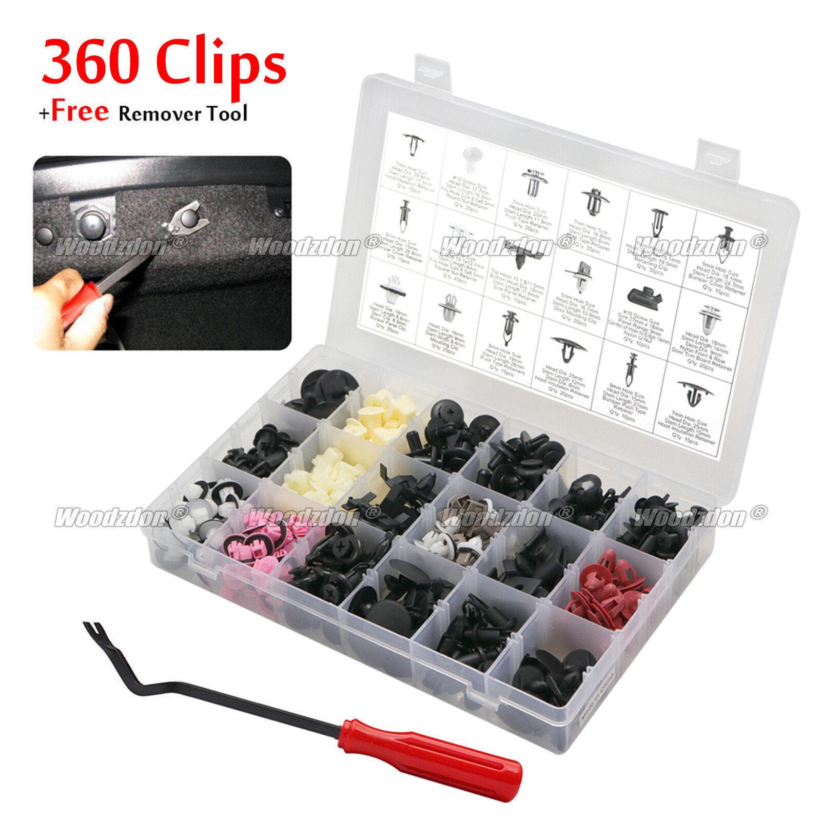 360pcs Clips+Tool For Toyota Bumper Cover Hood Insulation Push Retainer Fastener