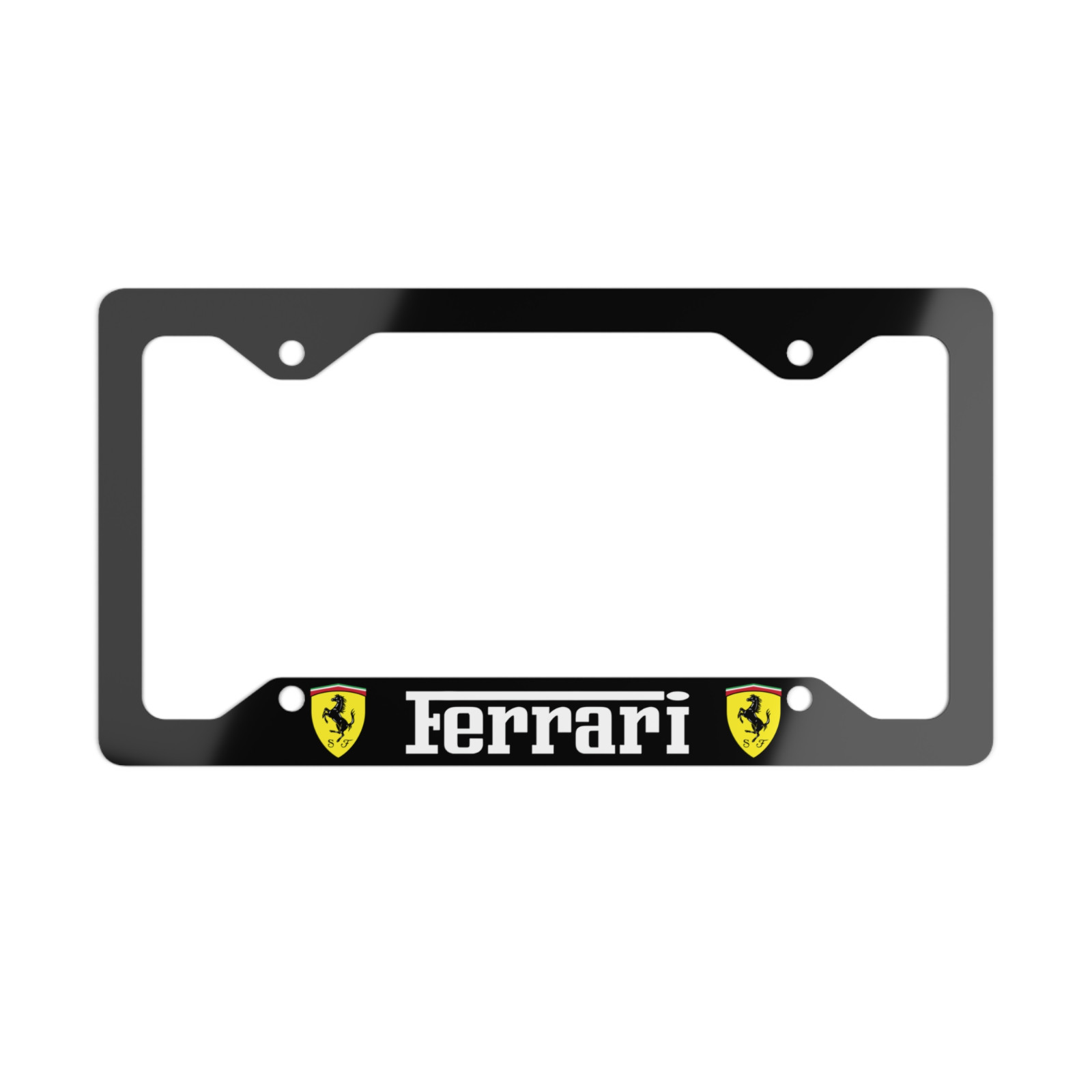 FERRARI Black License Plate Frame – Custom Made of Premium White Aluminum Metal