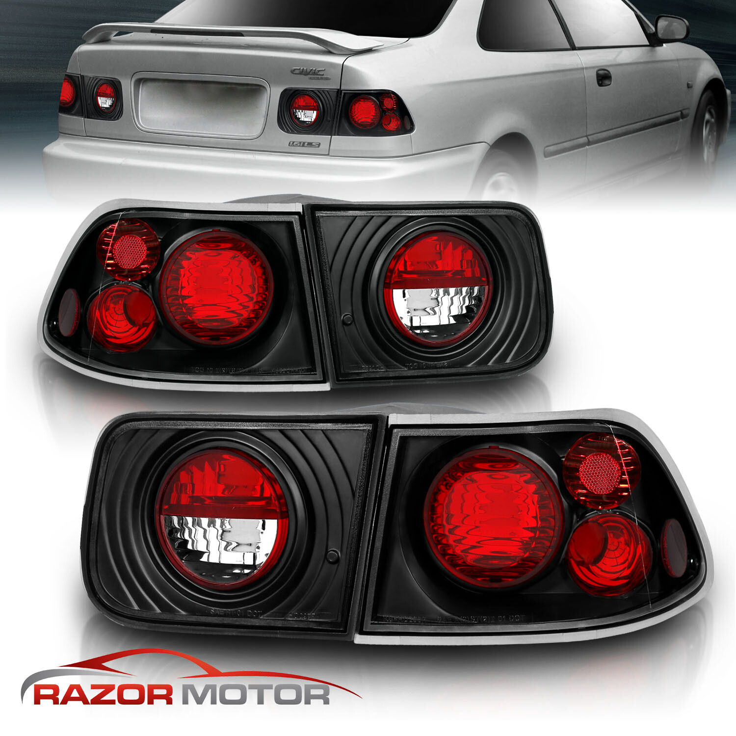 1996 1997 1998 1999 2000 Fit Honda Civic 2DR Coupe Balck Brake Tail lights Pair