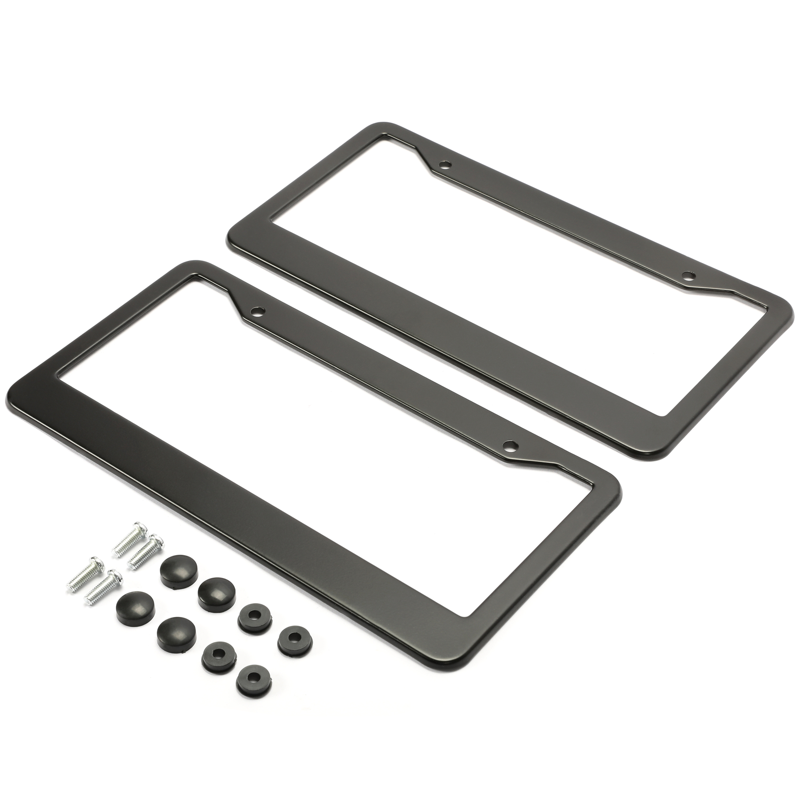 Stainless Steel Universal Black License Plate Frame Tag Cover Screw Caps 2PCS