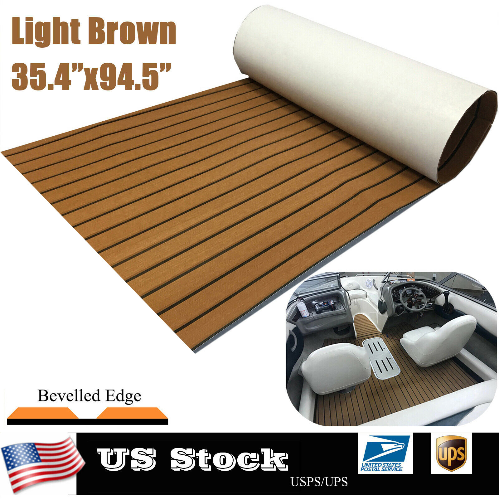 35.4×94.5in LightBrown EVA Foam Boat Flooring Mat Yacht Kayak Marine Decking Pad