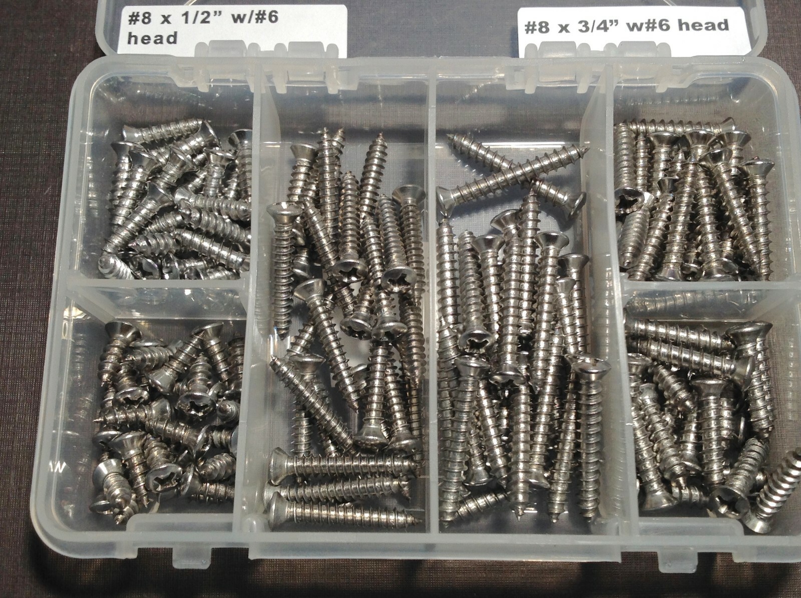 150pcs #8 w/#6 phillips oval head stainless garnish trim screws assortment M