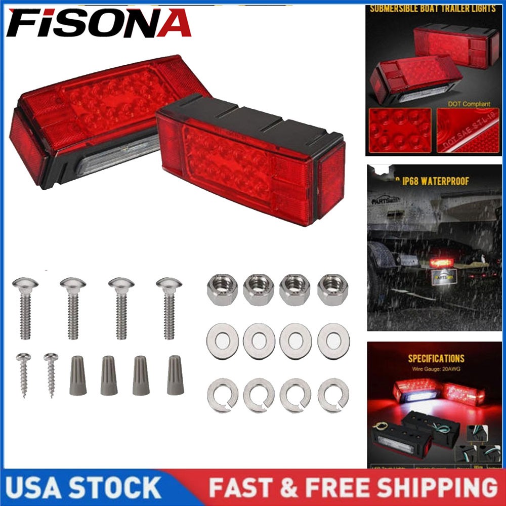 Rectangle LED Submersible Low Profile Trailer Lights Kit Stop Brake Boat Marine