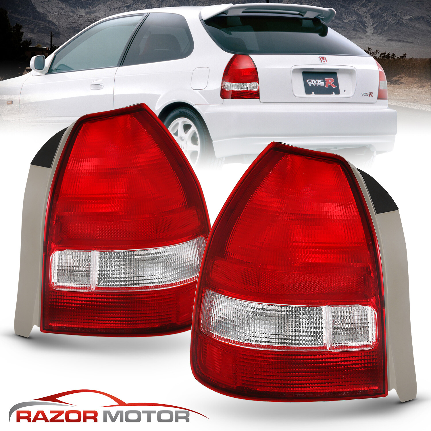 For 1996 1997 1998 1999 2000 Honda Civic 3Dr Hatchback Red Clear Tail Lights