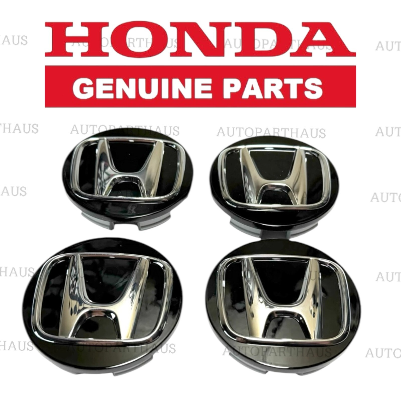 18 – 26 HONDA ACCORD SPORT WHEEL CENTER CAP BLACK/CHROME SET OF 4 OEM NEW 62MM