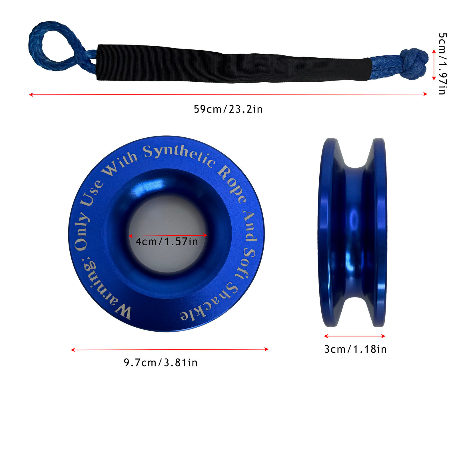 Heavy Duty Recovery Ring Snatch Block Pulley w/ Soft Shackle Tow Winch Rope