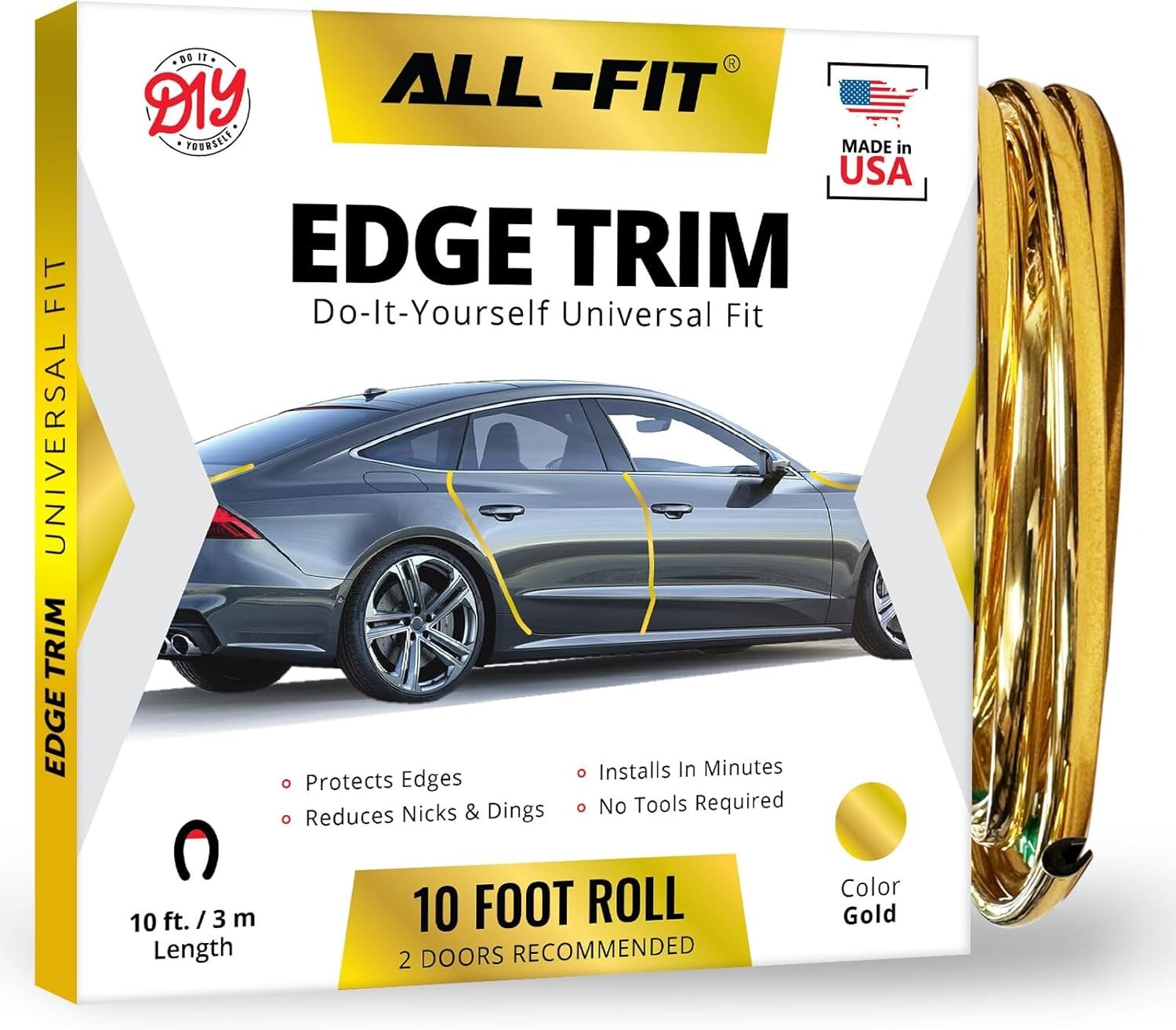 ALL-FIT Car Door Edge Protector Guard from Scratches & Dings U-Shaped (GOLD)