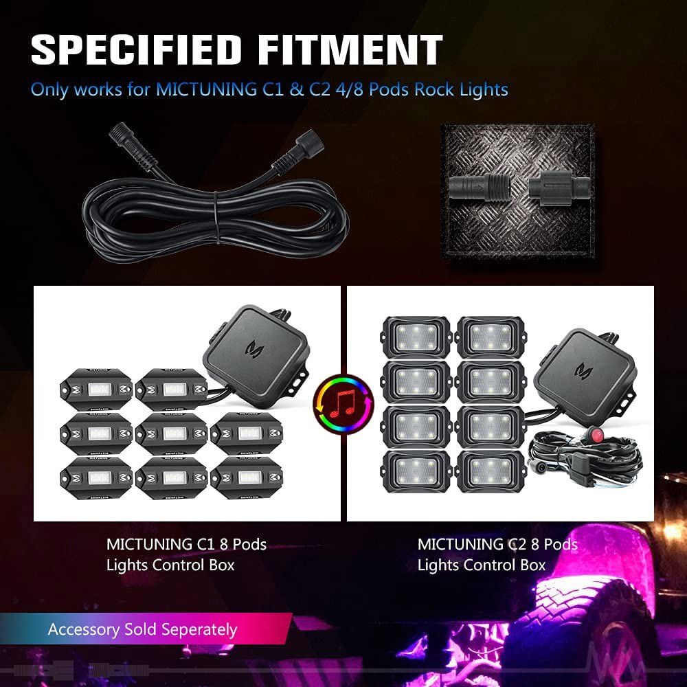 MICTUNING 2X 3Pin/4Pin/5Pin Extension Cords Cable For RGBW RGBIC Led Rock Lights