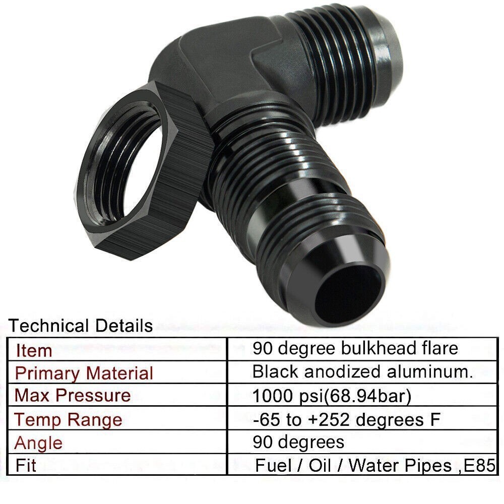 New 2Pcs 6AN/8AN/10AN Male to Male 90 Degree Bulkhead Adapter Fitting with Nut
