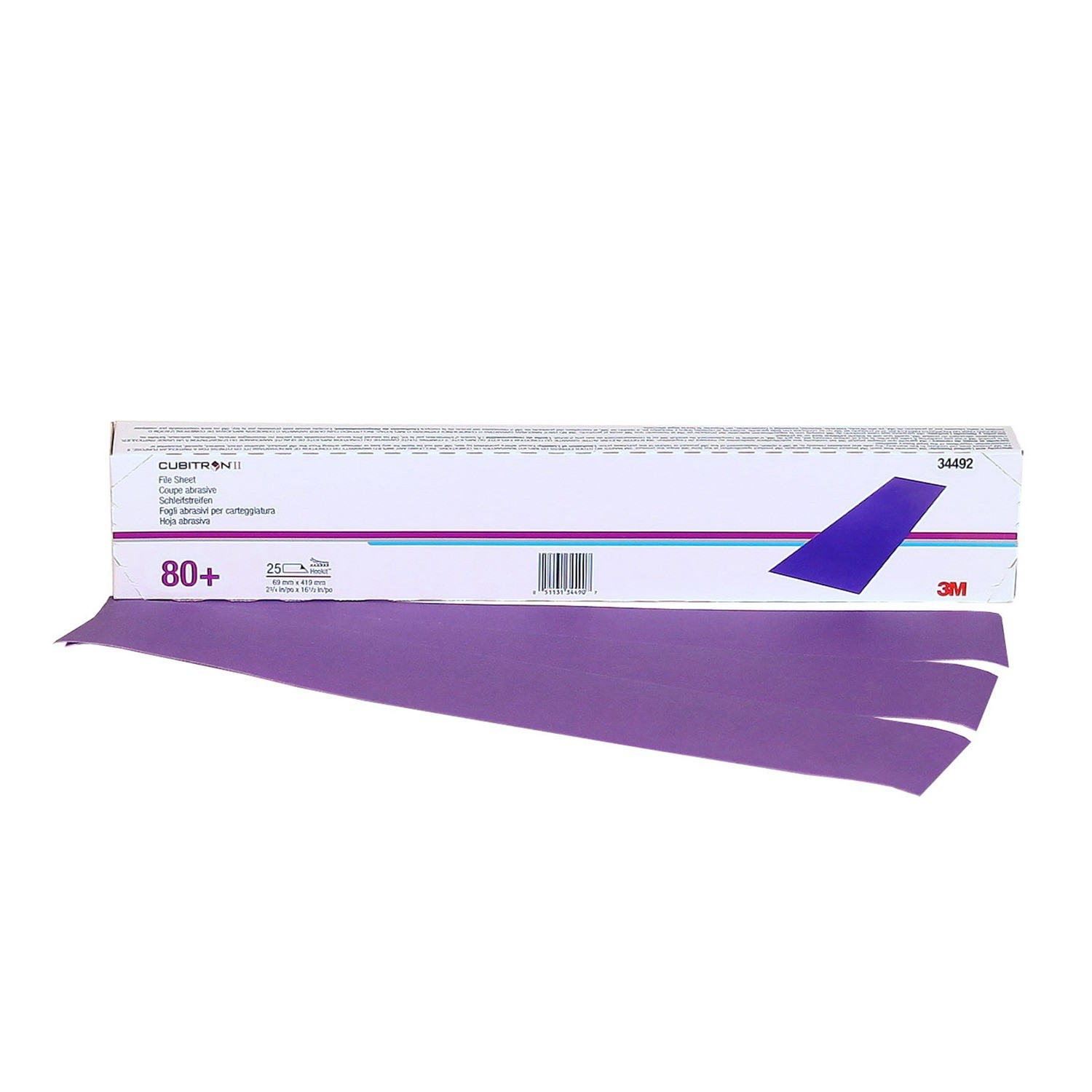 3M Cubitron II Hookit File Sheet, 80+ grade, 2 3/4 inch x 16 1/2 inch, 34492
