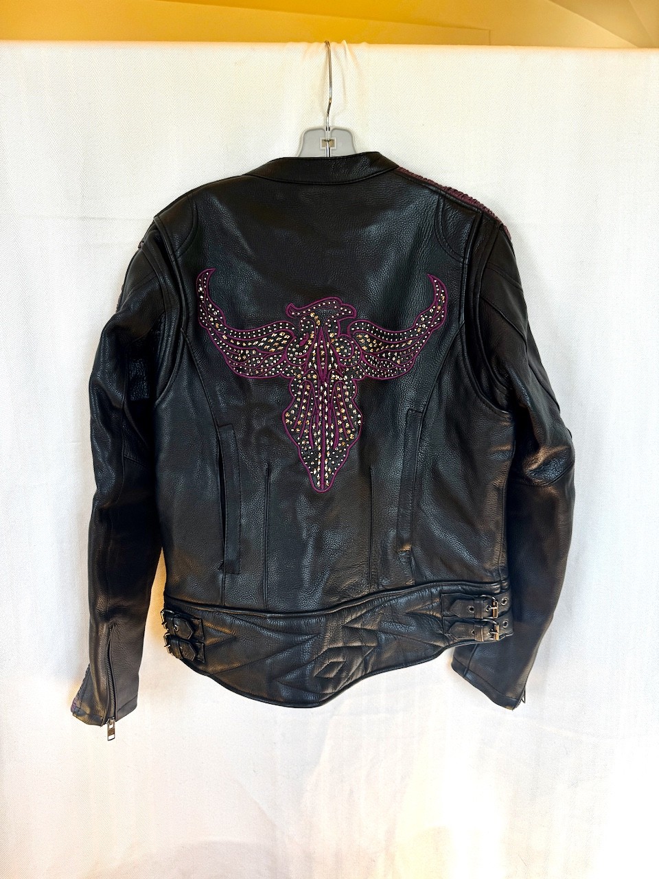 Milwaukee Leather Embossed Embroidered Phoenix Black/Purple Jacket Size M
