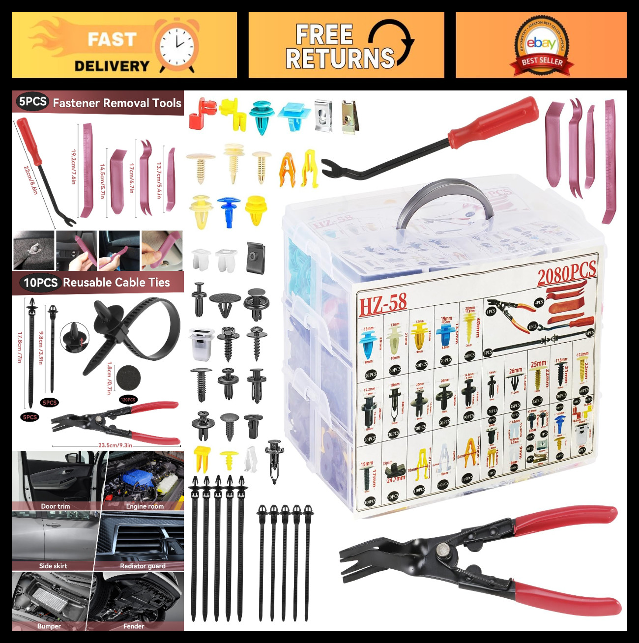 2080Pcs Universal Car Retainer Clips Kit – 33 Sizes, Bumper Rivets, Panel Fasten