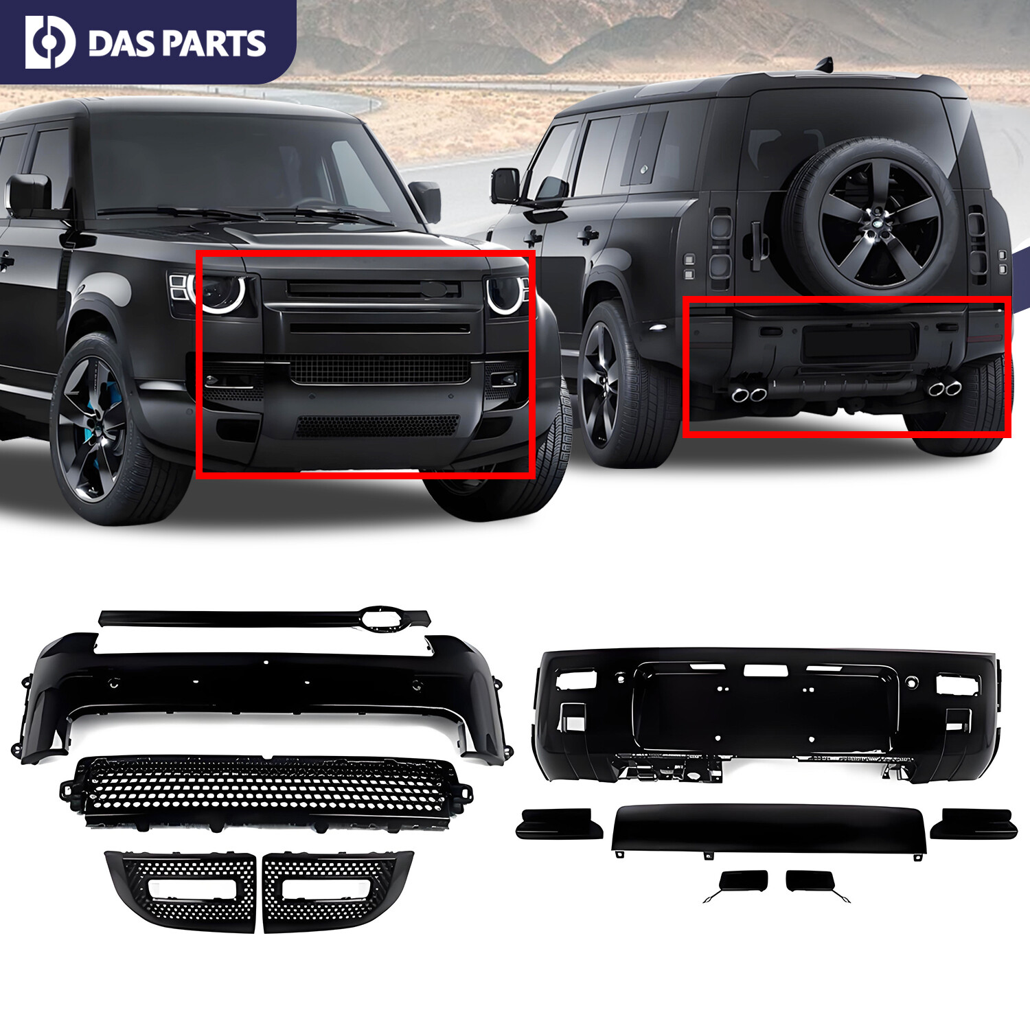 Gloss Black Bumper Cover Trim Body Kits For 2020-2023 Land Rover Defender 90 110