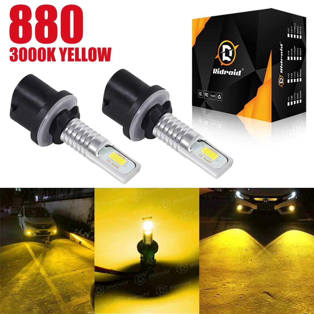 880 3000K Goiden Yellow COB LED Fog Light Lamp Super Bright Bulb 890 892 893 899