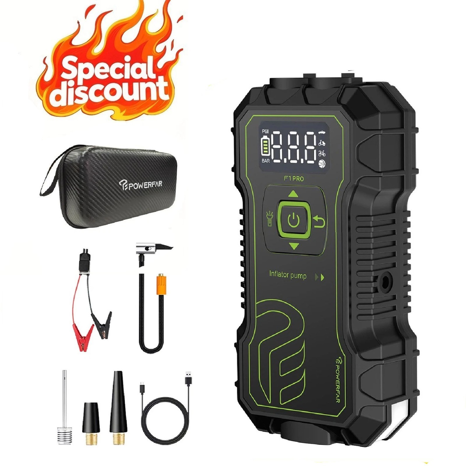 10000mAh Car Jump Starter with Air Compressor Battery Jumper Box Charger,NEW,k