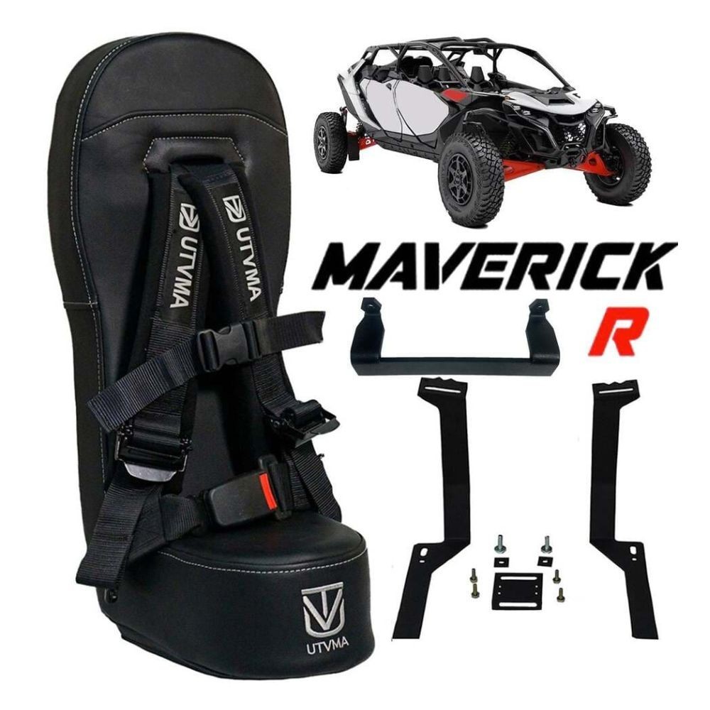 UTVMA ’25+ Can-Am Maverick R Max Rear Bump Seat w/ Auto Buckle Green Harness