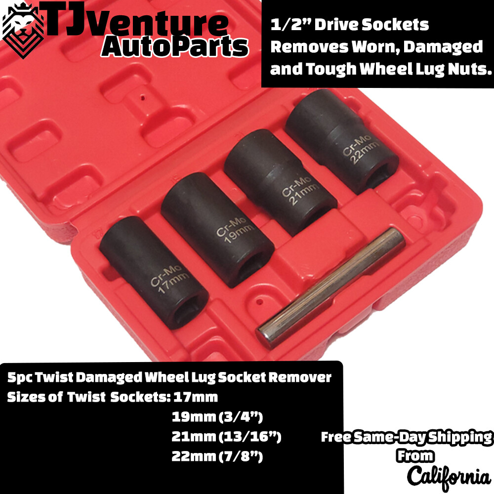 5Pcs Twist Socket 1/2” Drive For Wheel Lug Nut Damaged Removal and Extractor