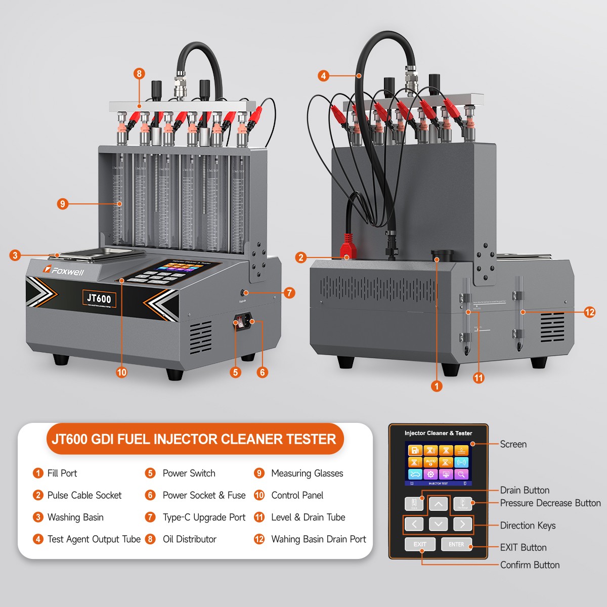 FOXWELL JT400 JT600 Fuel Injector Tester Cleaner Ultrasonic Cleaning Machine Kit