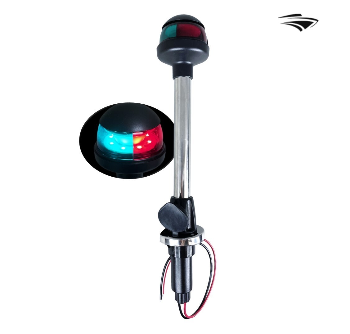 Pactrade Marine LED Green Red Navigation Bow Light 12″ SS304 Pole 2-Prong Base