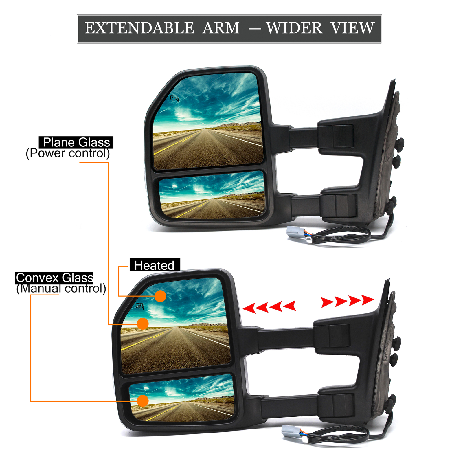 Tow Mirrors For 99-07 Ford F250 F350 F450 Super Duty Power Heated Signal Chrome