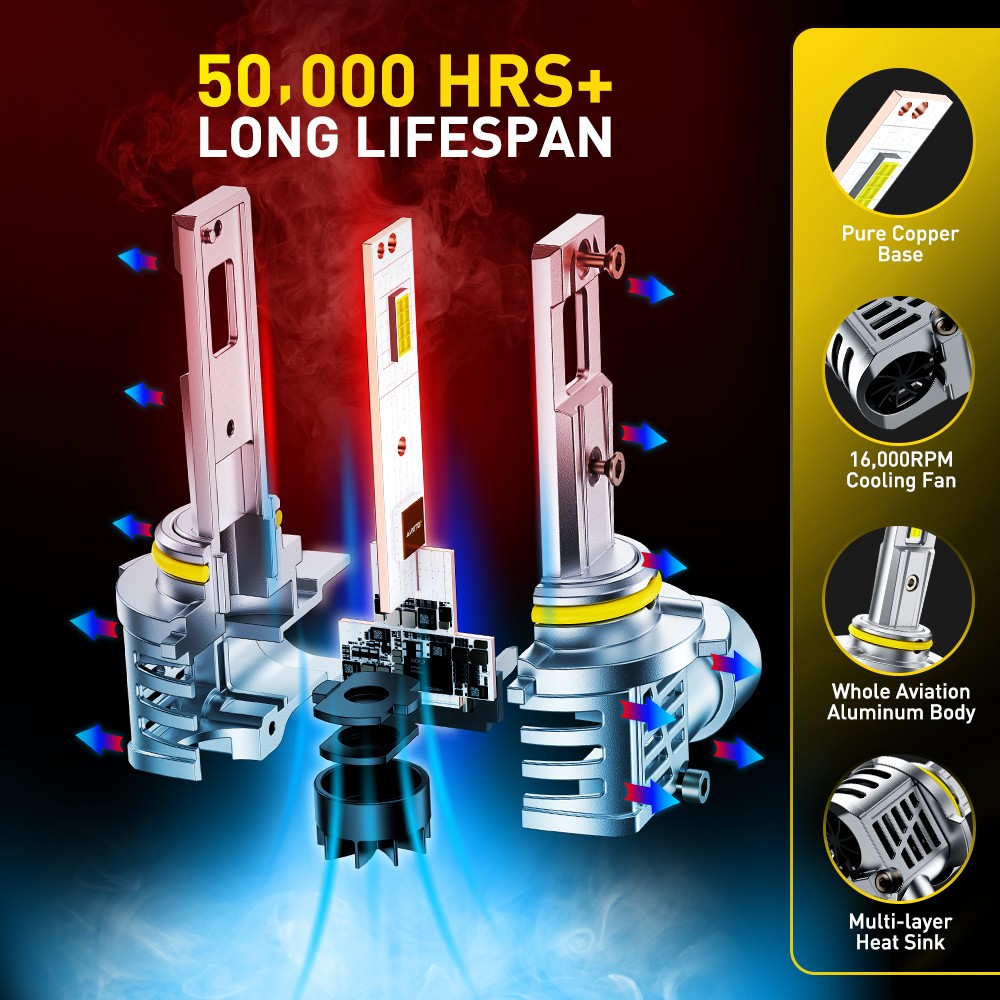 AUXITO Combo 2 9005 HB3 LED Headlight Bulbs High Low Beam Super White 600000LM
