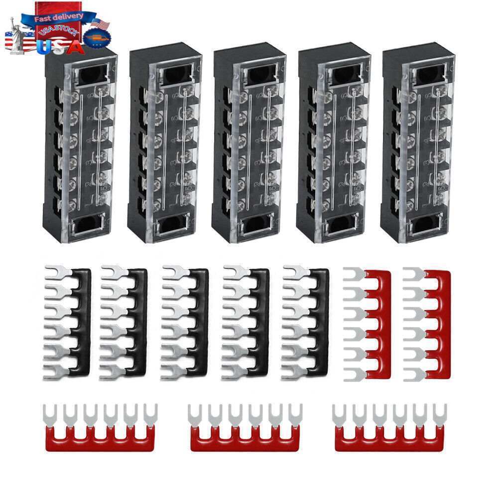 5Pcs 600V 15A 6P Dual Row Barrier Terminal Block + 10pcs Terminal Stripes