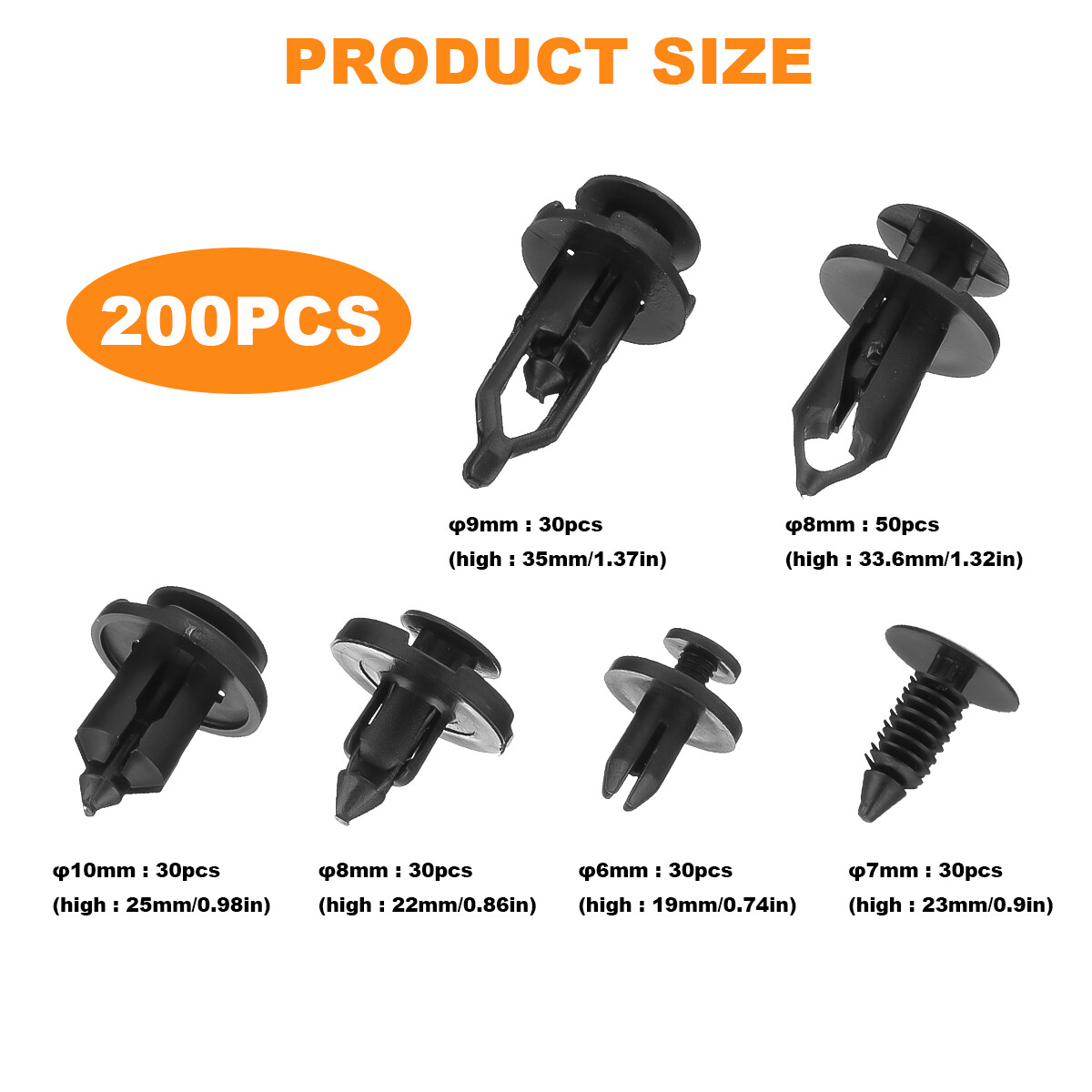 200Pcs Bumper Clips Retainer Auto Car Rivets Fastener Fender Push Pin Trim