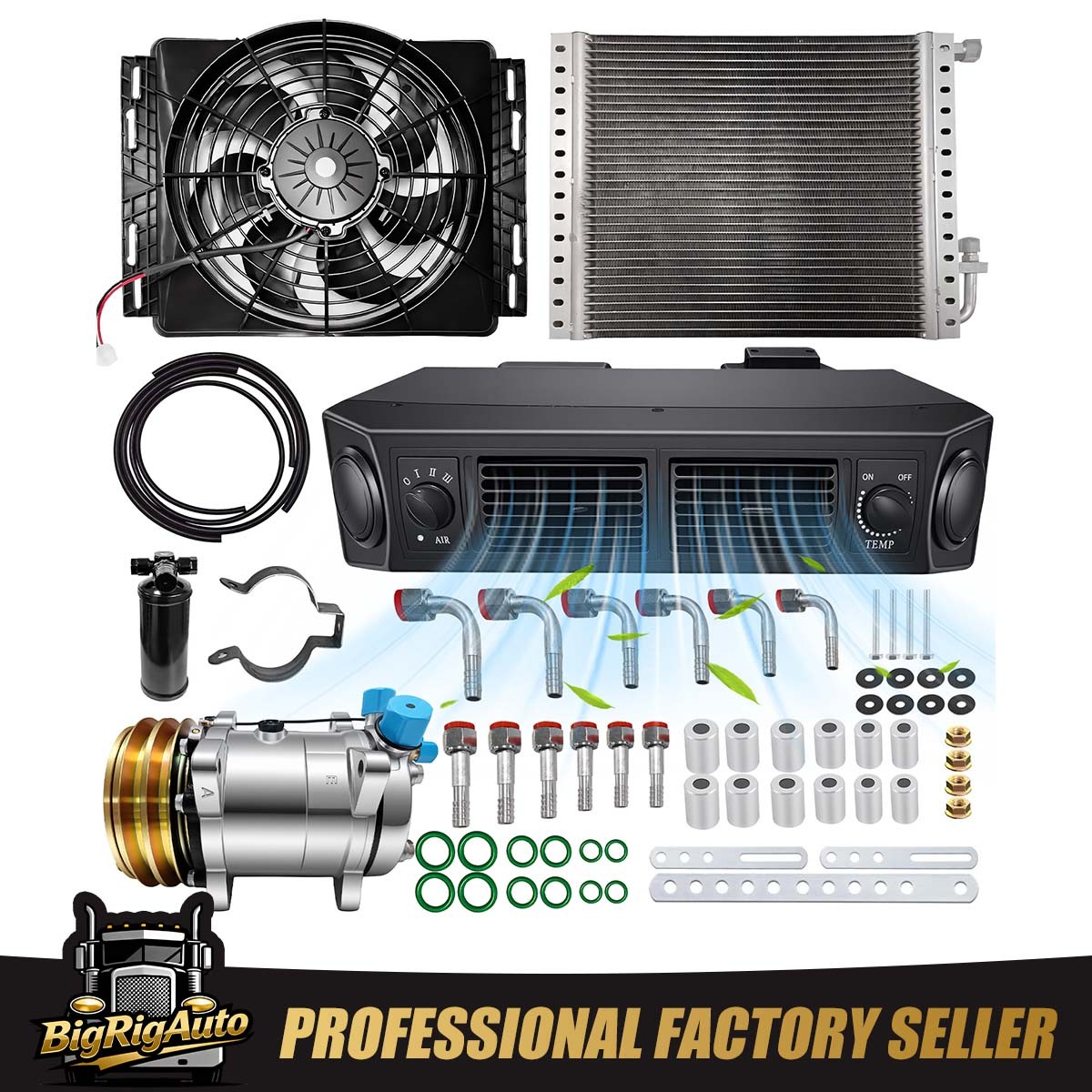 12V Belt Driven Under Dash A/C Unit Kit Complete Cooling System For Truck RV ATV