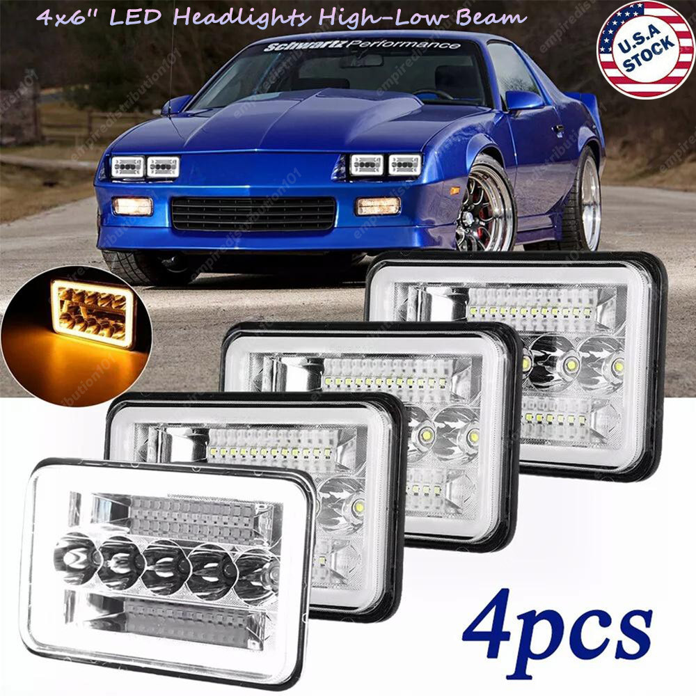 4PCS 4×6″ LED Headlights Hi/Lo Beam Fit Chevrolet Camaro Iroc-Z Z28 RS 1982-1992