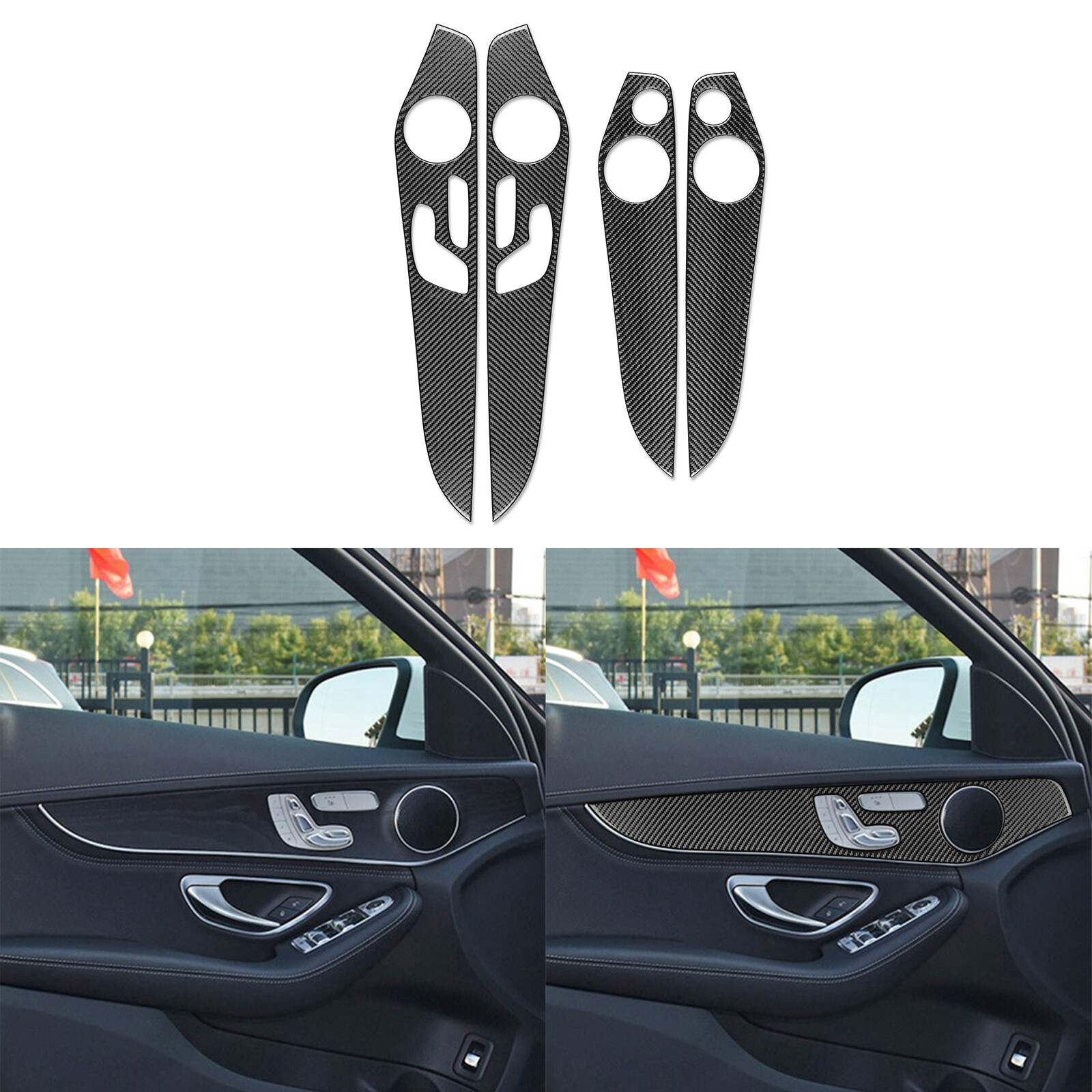 Real Carbon Fiber Interior Door Panel Cover For Benz C Class W205 GLC X253 15-20