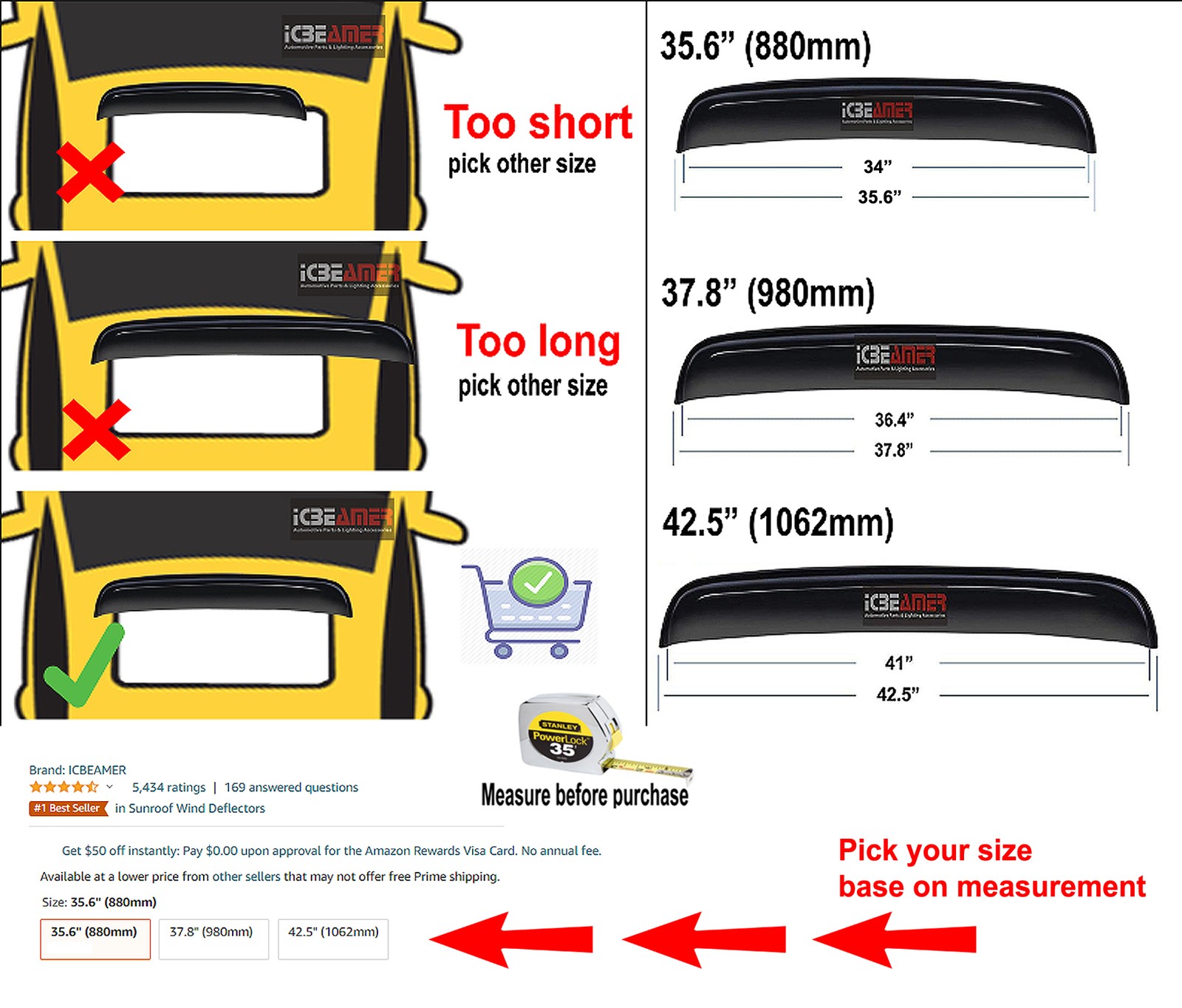 34.6 inch/880 mm JDM Style SUN/MOON ROOF SHADE SMOKE WIND DEFLECTOR VISOR V12