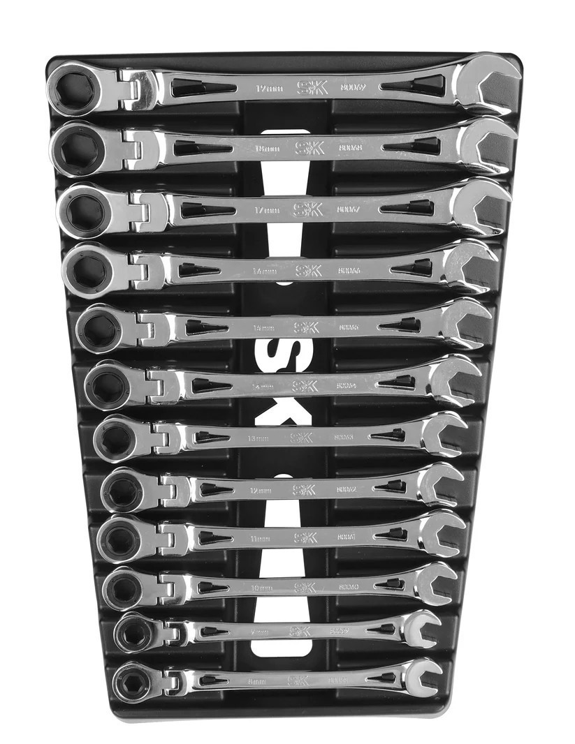 SK Hand Tools 80070 12 Piece Flex-Head X-Frame® Metric Ratcheting Wrench Set
