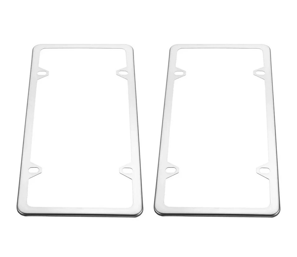 2Pcs Chrome Stainless Steel Metal License Plate Frame Tag Cover With Screw Caps~