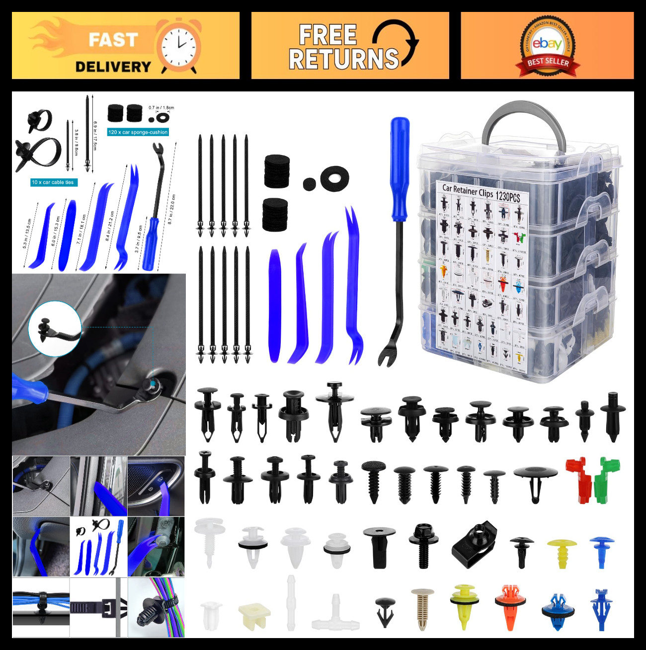 1365Pcs Car Push Retainer Clips Kit – 44 Sizes Plastic Fasteners for Auto Body R