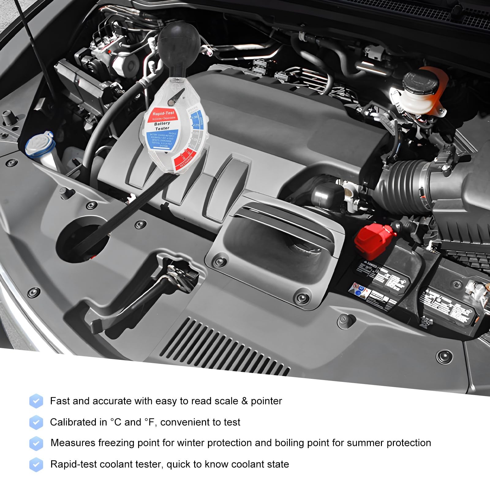 Rdxcv Car Battery Hydrometer Tester, Deep Cycle Transparent
