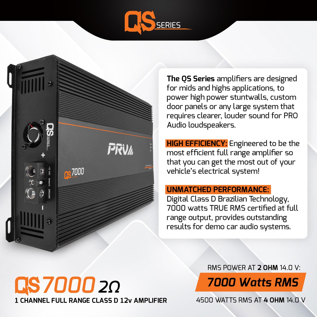PRV AUDIO QS7000 2 OHM QS CLASS-D 1-CHANNEL FULL-RANGE AMPLIFIER 7000W RMS @ 2Ω