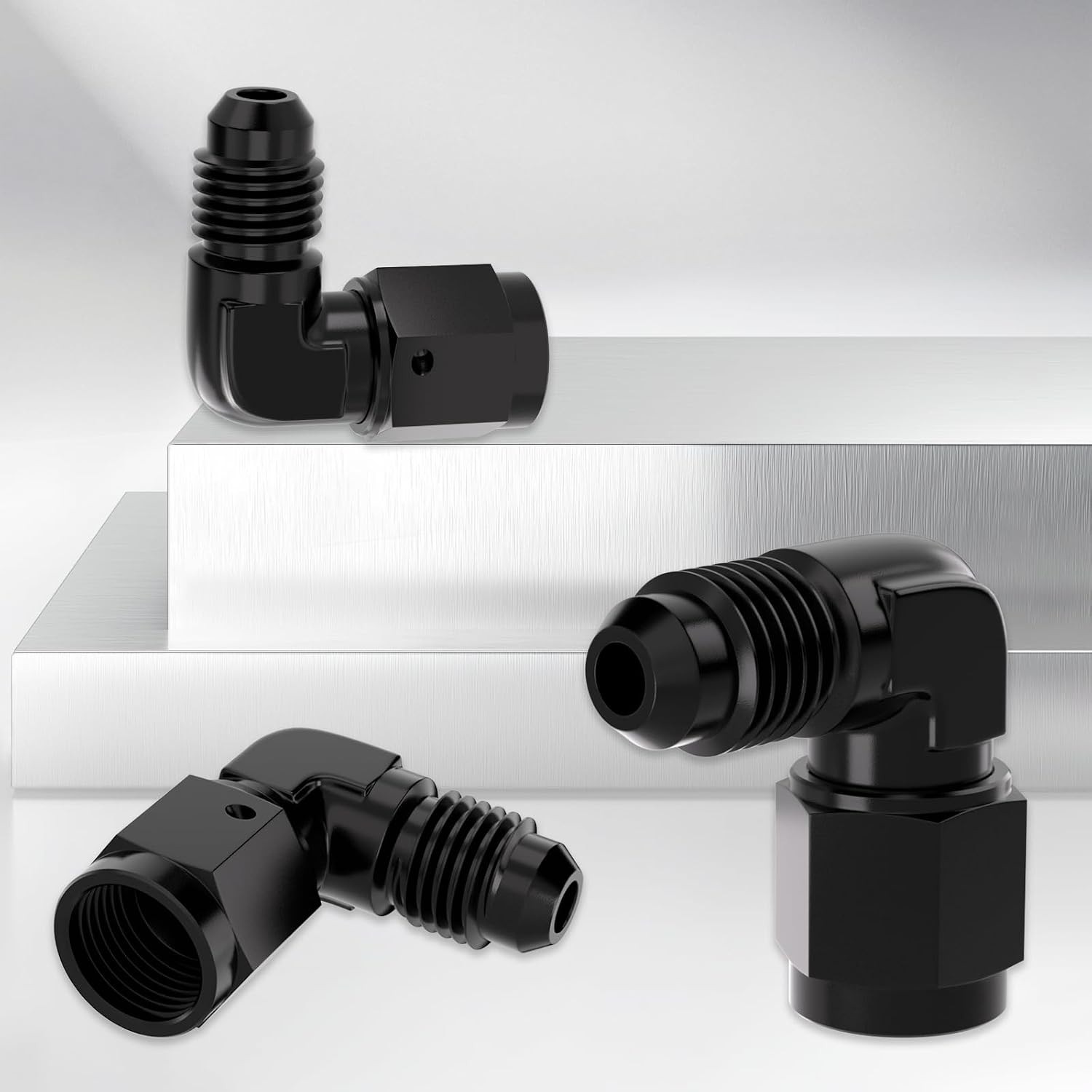 4AN Female to Male 90 Degree Flared Aluminum Swivel Fitting in Black