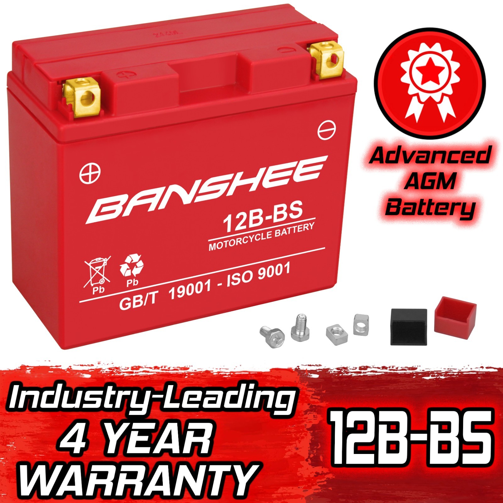 YT12B-BS12V Maintenance Free Sealed Battery for Ducati Kawasaki, 4 YEAR WARRANTY
