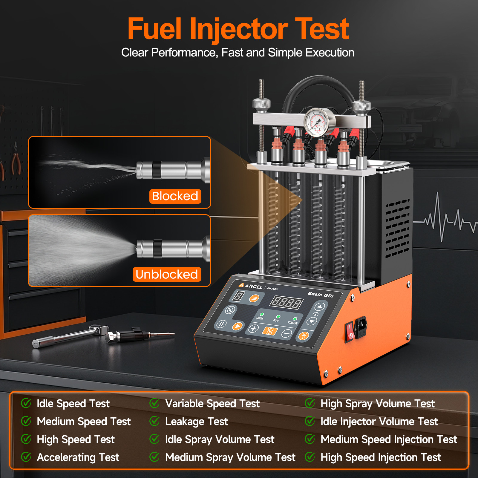 ANCEL ANJ400 GDI Fuel Injector Cleaner & Tester Auto Ultrasonic Cleaning Machine