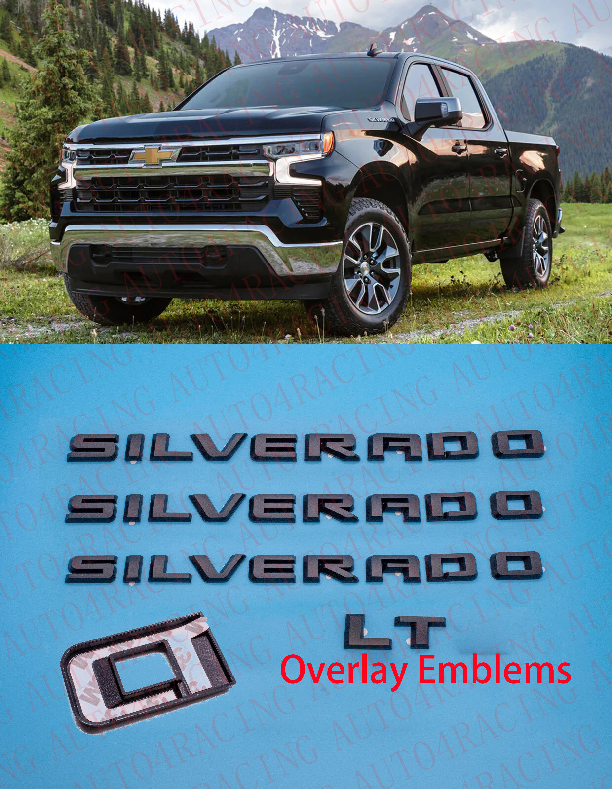 Overlay Matte Black Emblem Fit 2019-2023 Silverado LT Tailgate Fender