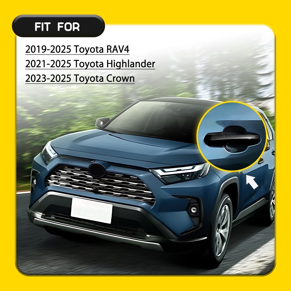 Gloss Black Door Handle Cover Trim W/ Smart Key Hole For 19-25 Toyota Rav4 1~10X
