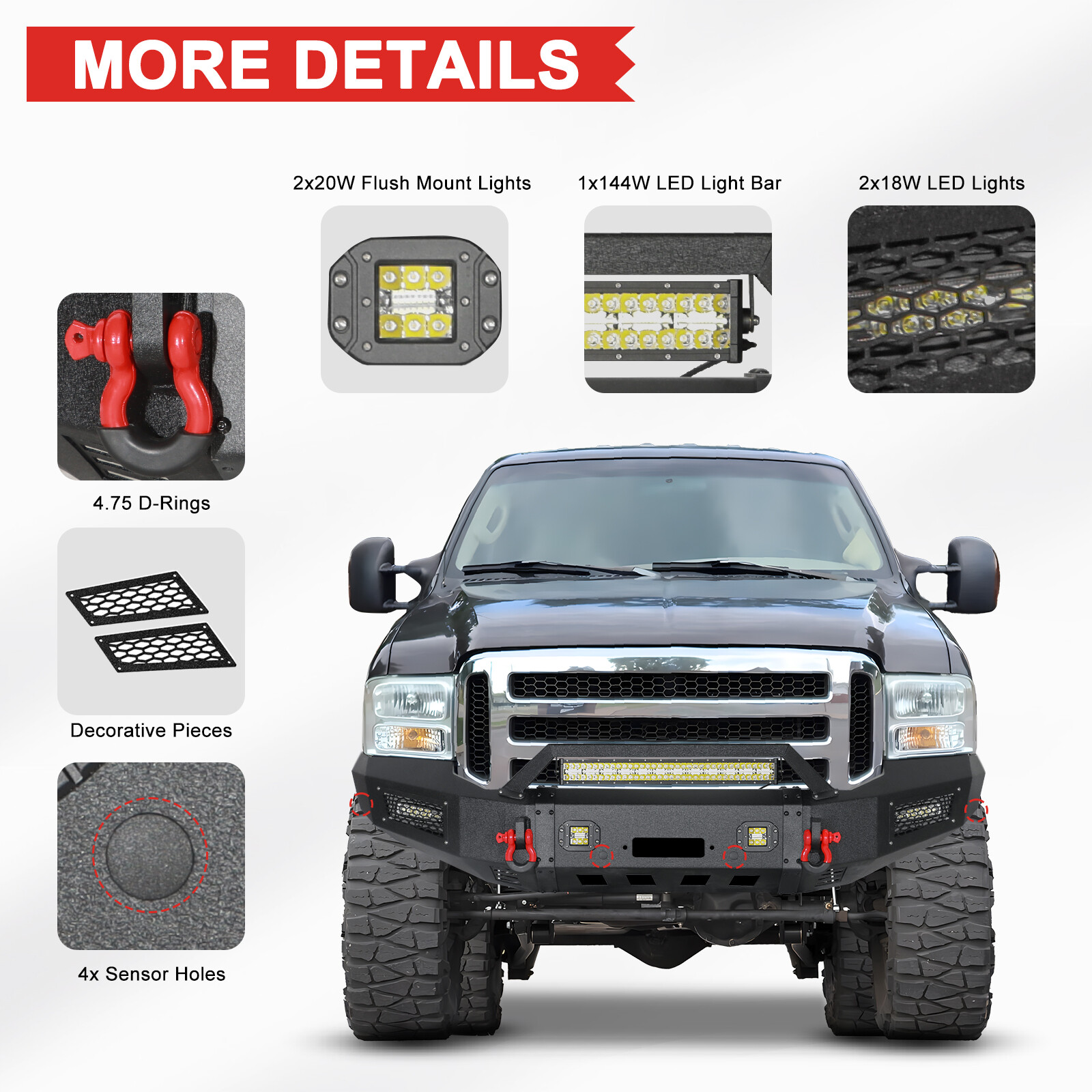Aaiwa For 2005-2007 Ford F250/F350/F450&Excursion Front/Rear Bumper W/LED Lights