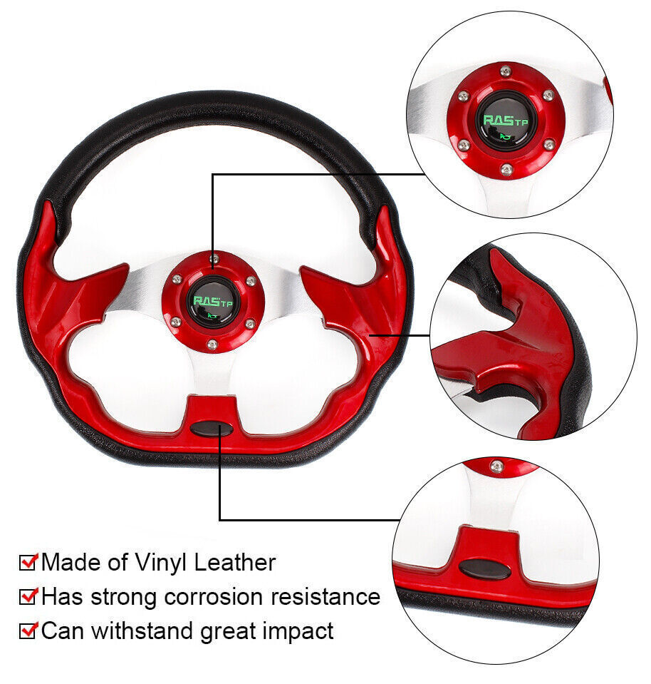 12.5″ Universal Red D Shape Racing Steering Wheel w/ Quick Release Adapter Kit