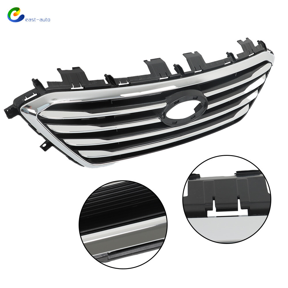 For Hyundai Sonata 2015 2016 2017 Front Bumper Upper Grill Chrome Black Grille