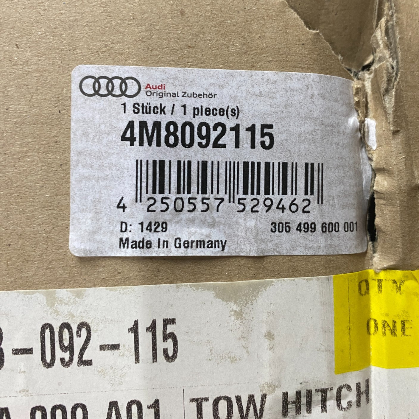 AUDI GENUINE PARTS 4M8-092-115 TRAILER TOW HITC 4M8092115, 305 420 300 001 OEM