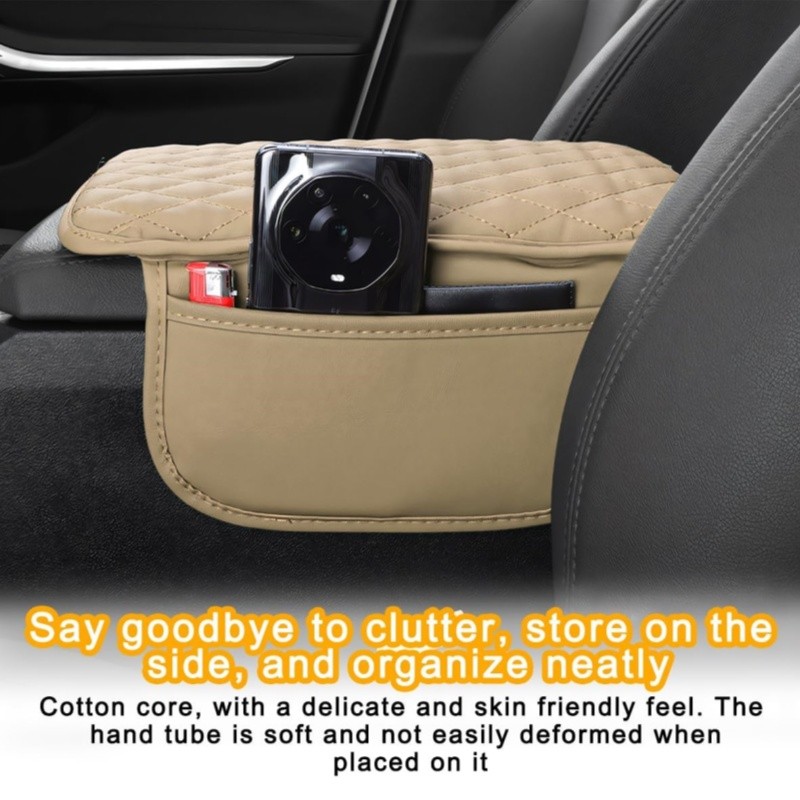 Car Center Console Cover Waterproof Car Armrest Cushion Pad with 2 Storage Bags